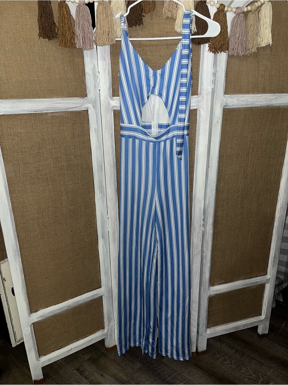Blue & White Striped One-Piece Jumpsuit